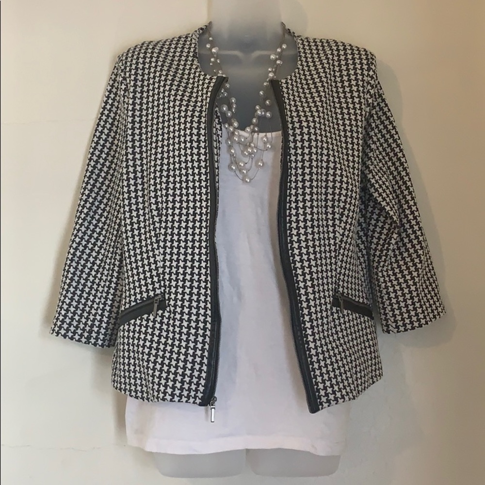 Notations Blazer with Faux Leather Trim